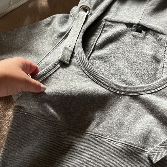 Armani Exchange Gray Sparkling Cropped Top Sweatshirt Hoodie- Size Small - Picture 7 of 9